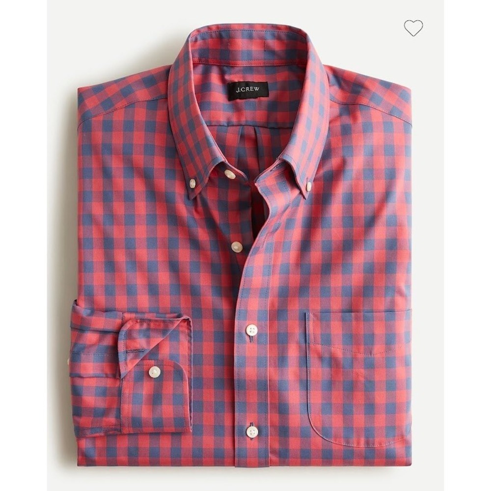 J.Crew Mens Pink Navy Gingham Slim-fit wrinkle-free stretch shirt Size M